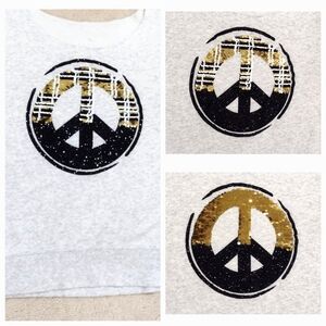Like-New Flip Sequin Peace Sign Plaid To Gold Sweatshirt Girls Size 10